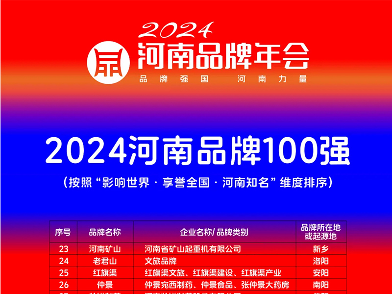 穩(wěn)居百強(qiáng)，行業(yè)引 領(lǐng)｜河南礦山榮登“河南品牌100強(qiáng)”榜單